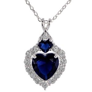 Sterling Silver Heart Blue Sapphires Necklace